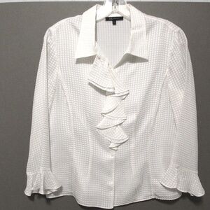 Anne Klein Ivory Ruffle Silk Blouse, Size 6